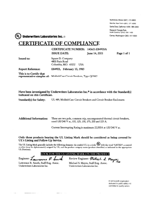 Image of QO(B) Circuit Breakers, Certificate, UL