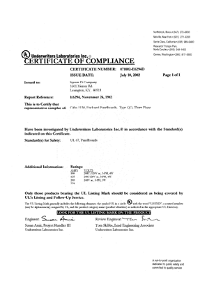 Image of QO Standard Load Centers, Certificate, UL