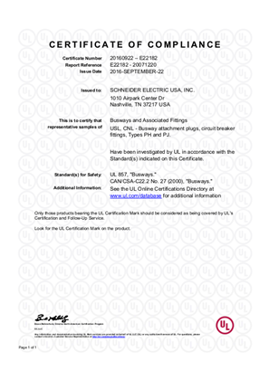 Image of I-Line® Busway, Certificate, UL