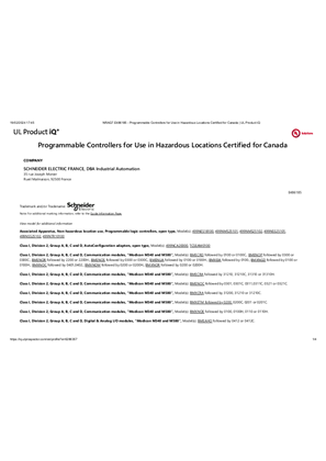 的映像 Modicon, Certificate, UL, Hazardous Location