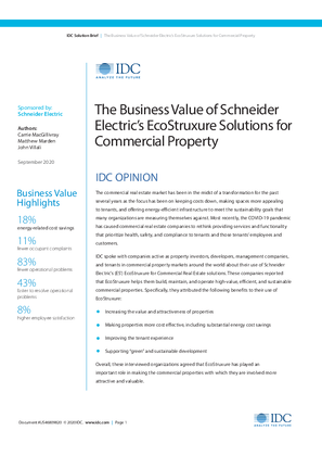 Image of IDC Opinion Paper: The Business Value of Schneider Electric’s EcoStruxure Solutions for Commercial Property