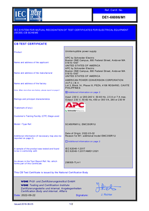 的映像 VDE CB Certificate EMC350R1U