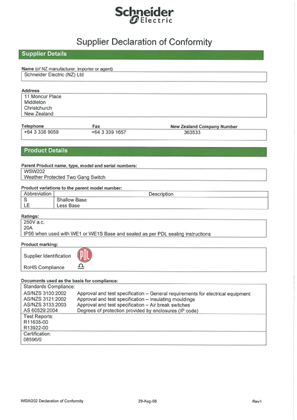 Image of WP Series, WSW202, Declaration of Conformity