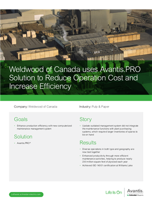 Image of Weldwood of Canada uses Avantis.PRO Solution to Reduce Operation Cost and Increase Efficiency