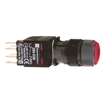 Image of XB6AF4G2B : red flush complete illum pushbutton Ø16 latching 1NC 48…120V