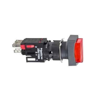 的映像 XB6DE4B2B : Ø16 红色带灯按钮 - 凸头复位 - 长方形 - LED12 ~ 24V - 1NC