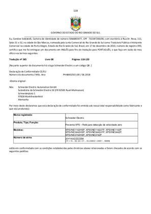 Imagen de Preventa XPS - Relé de Velocidade Zero | Declaração de Conformidade
