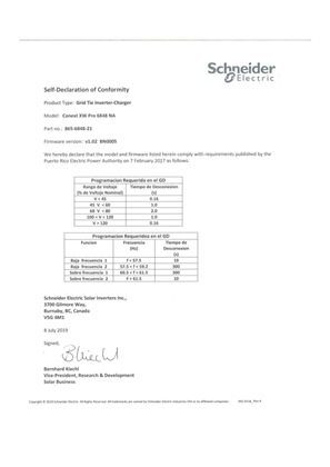 Image of XW Pro UL Self Declaration of Conformity PREPA Schneider Electric 992-9318