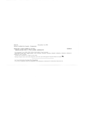 Image of BergerLahr VRDM3, SER3, RIG3, ExRDM, Certificate, UL, Ordinary Location