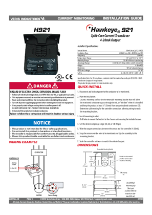 Image of H921 Split-Core Current Transducer 4-20mA Output - Installation Guide
