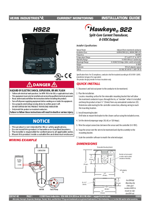 Image of H922 - Split-Core Current Transducer, 0-5VDC Output - Installation Guide