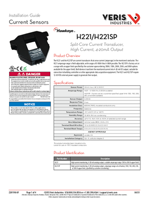 Image of H221 and H221SP Split-Core Current Transducer - Installation Guide