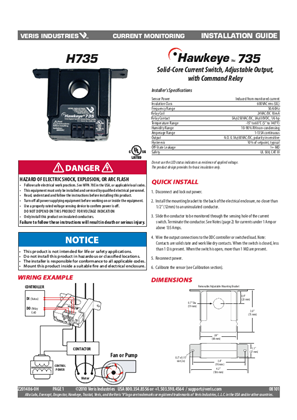 Image of H735 Solid-Core Current Switch, Adjustable Output, with Command Relay - Installation Guide