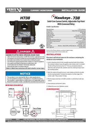 Image of H738 Solid-Core Current Switch, Adjustable Trip Point With Command Relay - Installation Guide