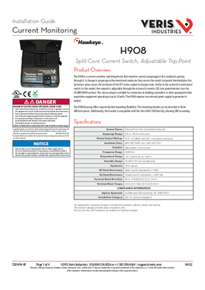 Image of H908 Split-Core Current Switch, Adjustable Trip Point - Installation Guide