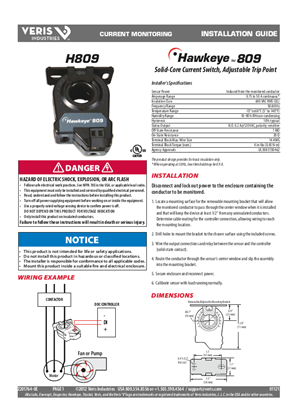 Image of H809 Solid-Core Current Switch, Adjustable Trip Point - Installation Guide