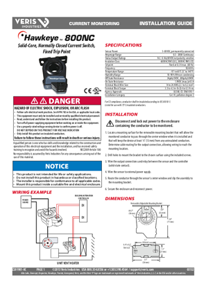 Image of H800NC Solid-Core, Normally Closed Current Switch, Fixed Trip Point - Installation Guide