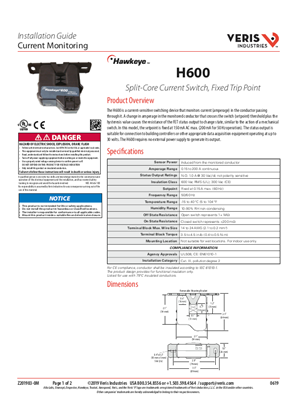 Image of H600 Split-Core Current Switch, Fixed Trip Point - Installation Guide