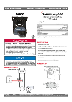 Image of H822 Solid-Core Current Transducer, 0-5VDC Output - Installation Guide