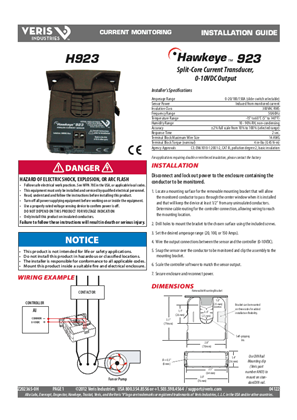 Image of H923 Split-Core Current Transducer, 0-10VDC Output - Installation Guide