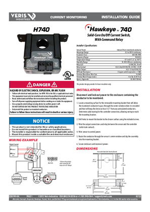 Image of H740 Solid-Core On/Off Current Switch, With Command Relay - Installation Guide