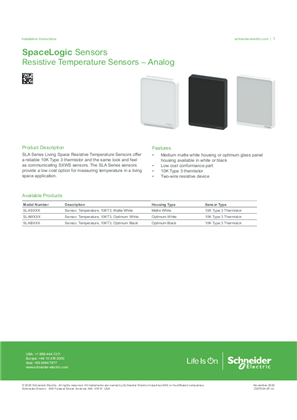 이미지 SpaceLogic Sensors - SLA Series Resistive Temperature Sensors Analog - Specification Sheet