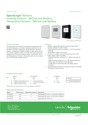 Image of SpaceLogic SLP Series Humidity and Temperature Sensors, BACnet & Modbus - Installation Instructions