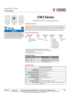 Imagen de CW2 Analog Series Wall Mount Air Quality Sensors - Installation Guide