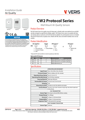 Bild von CW2 Protocol Series Wall Mount Air Quality Sensors - Installation Guide