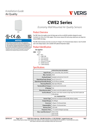 的映像 CWE2 Analog Series Economy Wall Mount Air Quality Sensors - Installation Guide
