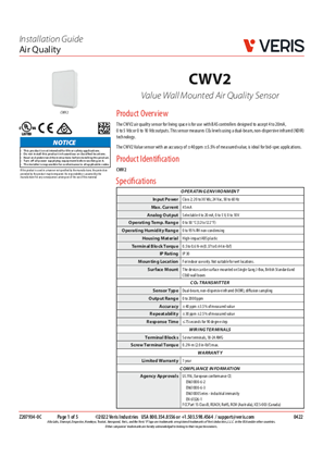 Image of CWV2 Value Wall Mount Analog Air Quality Sensor - Installation Guide