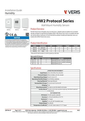 的映像 HW2 Protocol Series Wall Mount Humidity Sensors - Installation Instructions