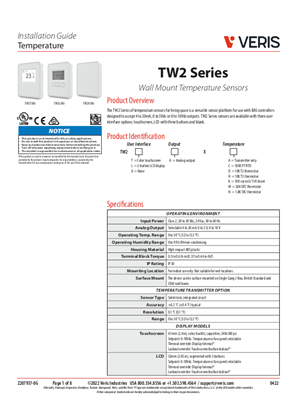 Image of TW2 Analog Series Wall Mount Temperature Sensors - Installation Guide