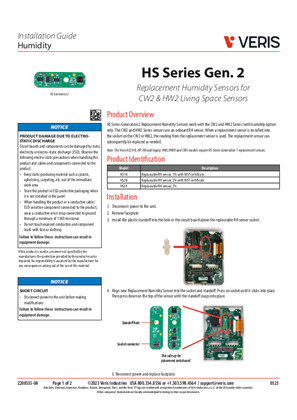 Imagen de HS Series Generation 2 Replacement Humidity & Temperature Sensors for CD2, HD2 & HO2 Plant Room Sensors and CW2 & HW2 Living Space Sensors - Installation Instructions