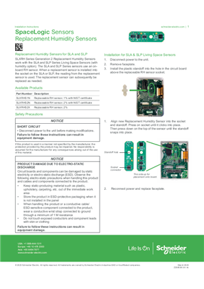 Imagen de SpaceLogic Sensors - Replacement Humidity and Temperature Sensors for SCD2, SHD2 & SHO2 Plant Room Sensors and SLA & SLP Living Space Sensors: Installation Instructions