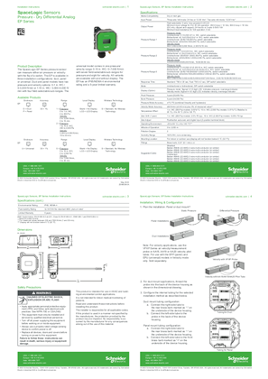 Image of SpaceLogic Sensors - Dry Differential Pressure - Analog - EP Series Specification Sheet, Models without Bluetooth Wireless Technology – Installation Instructions