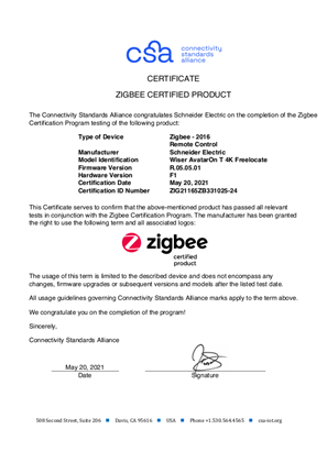 的映像 Zigbee certificate