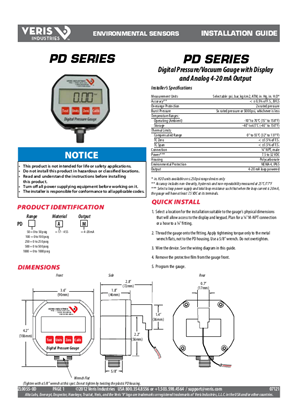 Image of PD Series Digital Pressure/Vacuum Gauge with Display and Analog 4-20 mA Output - Installation Guide