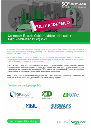 Image of Schneider Electric Golden Jubilee Celebration - EV Charging Promotion (Ended 11 May 2023)