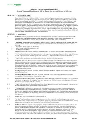 Image of Schneider Electric Systems Canada, Inc. General Terms and Conditions of Sale of Goods, Services and License of Software