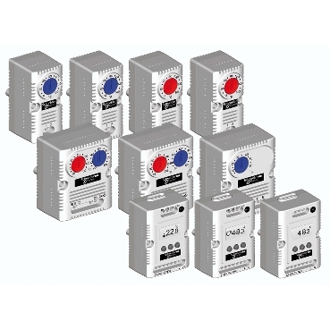 ClimaSys CC Schneider Electric Appareils de régulation thermique par thermostats mécaniques et électroniques, sondes de température et d'humidité pour enveloppes universelles.