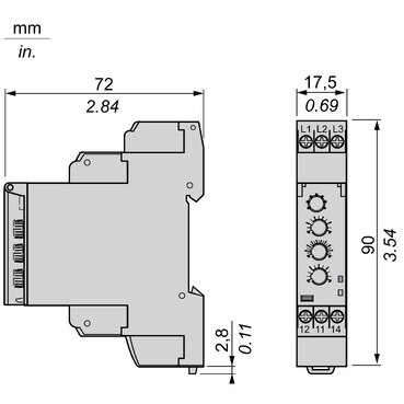 Modular multifunction 3-phase supply control relay, 5 A, 1 CO, 208...480 V AC-2