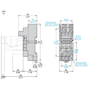 Socket, mixed contact, relay type RXM2 RXM4, screw clamp terminals, 250 V AC-2