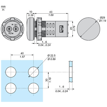 Monolithic pilot light, Easy Harmony XA2, plastic, red, 22mm, integral LED, screw clamp terminals, 12V AC DC