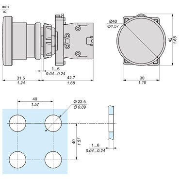 Complete emergency switching off push button, Easy Harmony XA2, plastic, red mushroom 40mm, 22mm, turn to release, 1NC