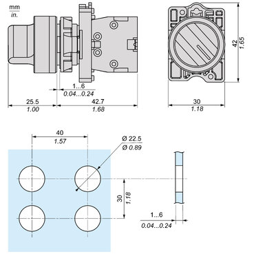 Complete selector switch, Easy Harmony XA2, plastic, black, 22mm, 2 positions, stay put, 1NO + 1NC