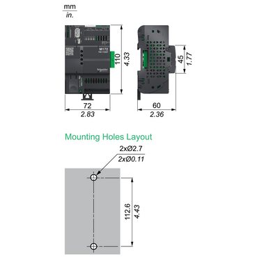 Technical Illustration for Modicon M172 - Dimension