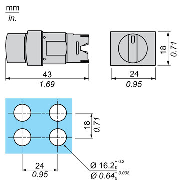 ZB6DD25 - Head for selector switch, Harmony XB6, black rectangular