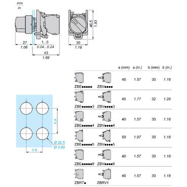 Selector switch, Harmony XB4, metal, black, 22mm, 3 positions, spring spring return, 2NO