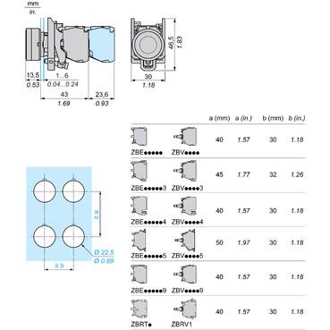 Illuminated push button, Harmony XB4, metal, white flush, 22mm, universal LED, plain lens, 1NO + 1NC, 24V AC DC-2